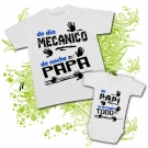 Camiseta DE DA MECANICO DE NOCHE PAPA MANOS + Body MI PAPI LO ARREGLA TODO