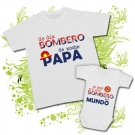 Camiseta de da BOMBERO y de noche PAPA + Body mi papi es el mejor BOMBERO del MUNDO