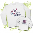 Camiseta HASTA EL INFINITO (cohete) + Camiseta Y MS ALL (planeta)