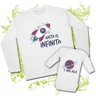 Camiseta HASTA EL INFINITO (cohete) + Body MS ALL (planeta)