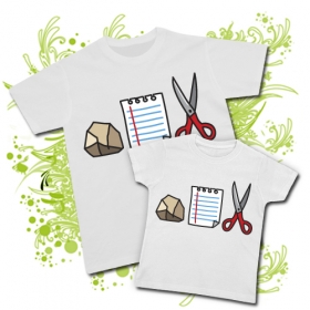 Camiseta pap&aacute; PIEDRA, PAPEL, TIJERA + Camiseta ni&ntilde;os PIEDRA, PAPEL, TIJERA WC