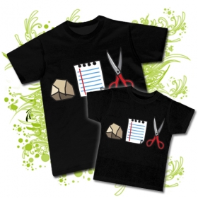 Camiseta pap&aacute; PIEDRA, PAPEL, TIJERA + Camiseta ni&ntilde;os PIEDRA, PAPEL, TIJERA BC
