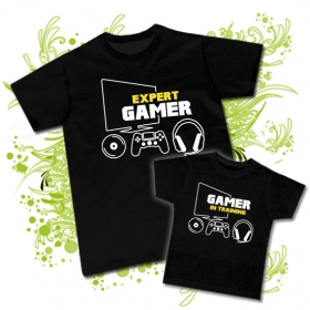 Camiseta PAPA EXPERT GAMER + Camiseta PEQUE GAMER IN TRAINING BC