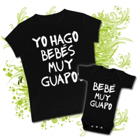Camiseta MAMA YO HAGO BEB&Eacute;S MUY GUAPOS + Body BEB&Eacute; MUY GUAPO BC