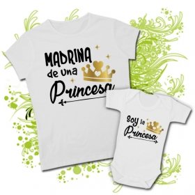 Camiseta MAMA MADRINA DE UNA PRINCESA + Body SOY LA PRINCESA WC