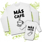 Camiseta PAPA MÁS CAFÉ + Body bebé MÁS LECHE