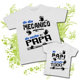 Camiseta DE D&Iacute;A MECANICO DE NOCHE PAPA + Camiseta MI PAPI LO ARREGLA TODO