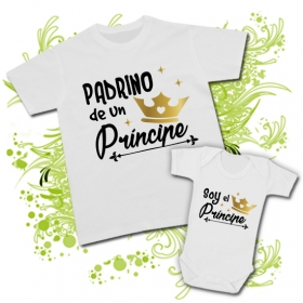 Camiseta PADRINO DE UN PR&Iacute;NCIPE + Body SOY UN PR&Iacute;NCIPE 