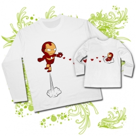 Camiseta PAPA IRON CORAZONES  + Camiseta MINI IRON MAN MINI CORAZONES