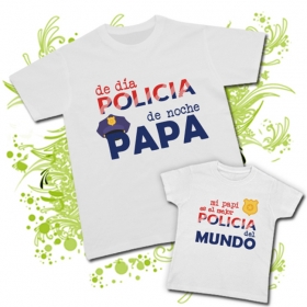 Camiseta de d&iacute;a POLICIA y de noche PAPA + Camiseta mi papi es el mejor POLICIA del MUNDO