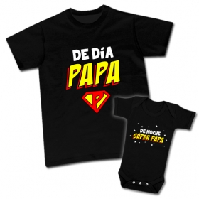 Camiseta PAPA DE DIA + Body DE NOCHE SUPER PAPA (D&iacute;a & Noche)