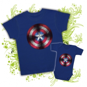 Camiseta PAPA ESCUDO CAPITAN AMERICA + Body beb&eacute; ESCUDO 