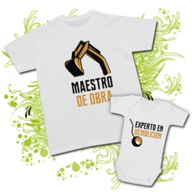Camiseta MAESTRO DE OBRA + Body EXPERTO EN DEMOLICI&Oacute;N