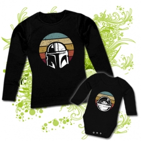 Camiseta larga MAMA CASCO MANDALORIAN VINTAGE + body BABY YODA VINTAGE