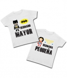 Camisetas HERMANO MAYOR Robin + HERMANA PEQUEÑA Wonder Woman