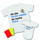 Camiseta De día Txuri-urdin de noche PAPA + Body Mi PAPI es Txuri-urdin como yo