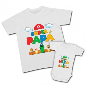 Camiseta SUPER PAP&Aacute; Mario - Body SUPER HIJA Mario