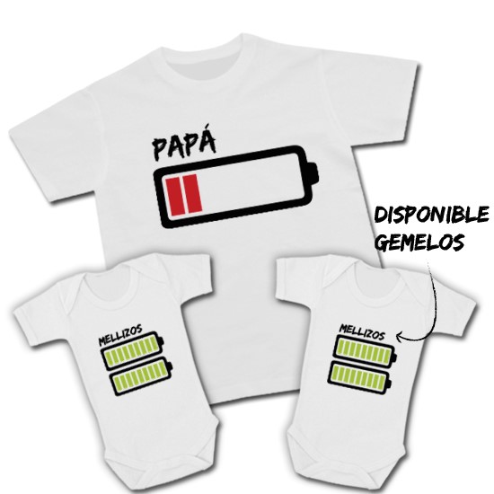 Camiseta PAPÁ + Body MELLIZOS (Bateria) Ropa Bebés en Mis Diablillos